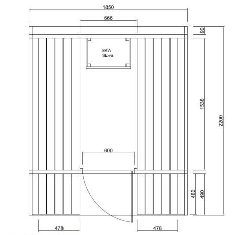 Sauna Finlandese da Esterno NORA L 4-5 Persone - Abete Termico - Telaio Alluminio Nero - Stufa 8kW - immagine 12