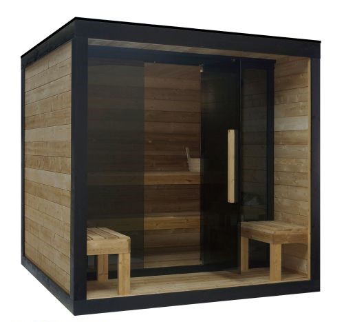 Sauna Finlandese da Esterno NORA L 4-5 Persone - Abete Termico - Telaio Alluminio Nero - Stufa 8kW - immagine 5