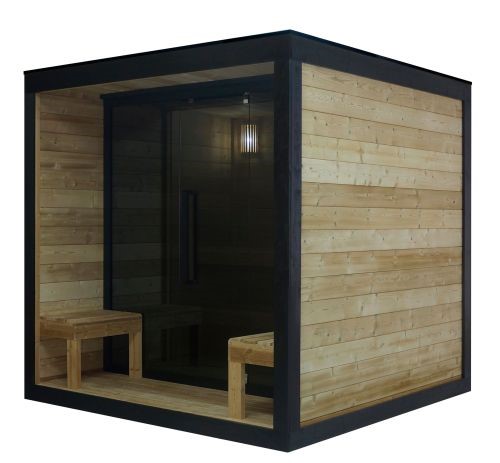 Sauna Finlandese da Esterno NORA L 4-5 Persone - Abete Termico - Telaio Alluminio Nero - Stufa 8kW - immagine 7