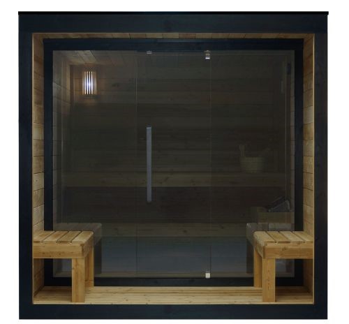 Sauna Finlandese da Esterno NORA L 4-5 Persone - Abete Termico - Telaio Alluminio Nero - Stufa 8kW - immagine 6
