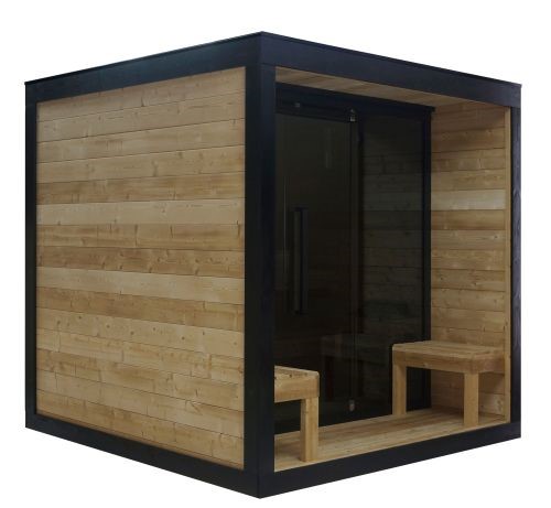 Sauna Finlandese da Esterno NORA L 4-5 Persone - Abete Termico - Telaio Alluminio Nero - Stufa 8kW - immagine 2