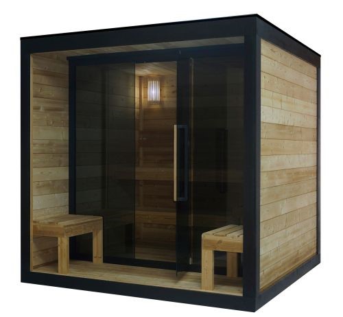 Sauna Finlandese da Esterno NORA L 4-5 Persone - Abete Termico - Telaio Alluminio Nero - Stufa 8kW - immagine 4